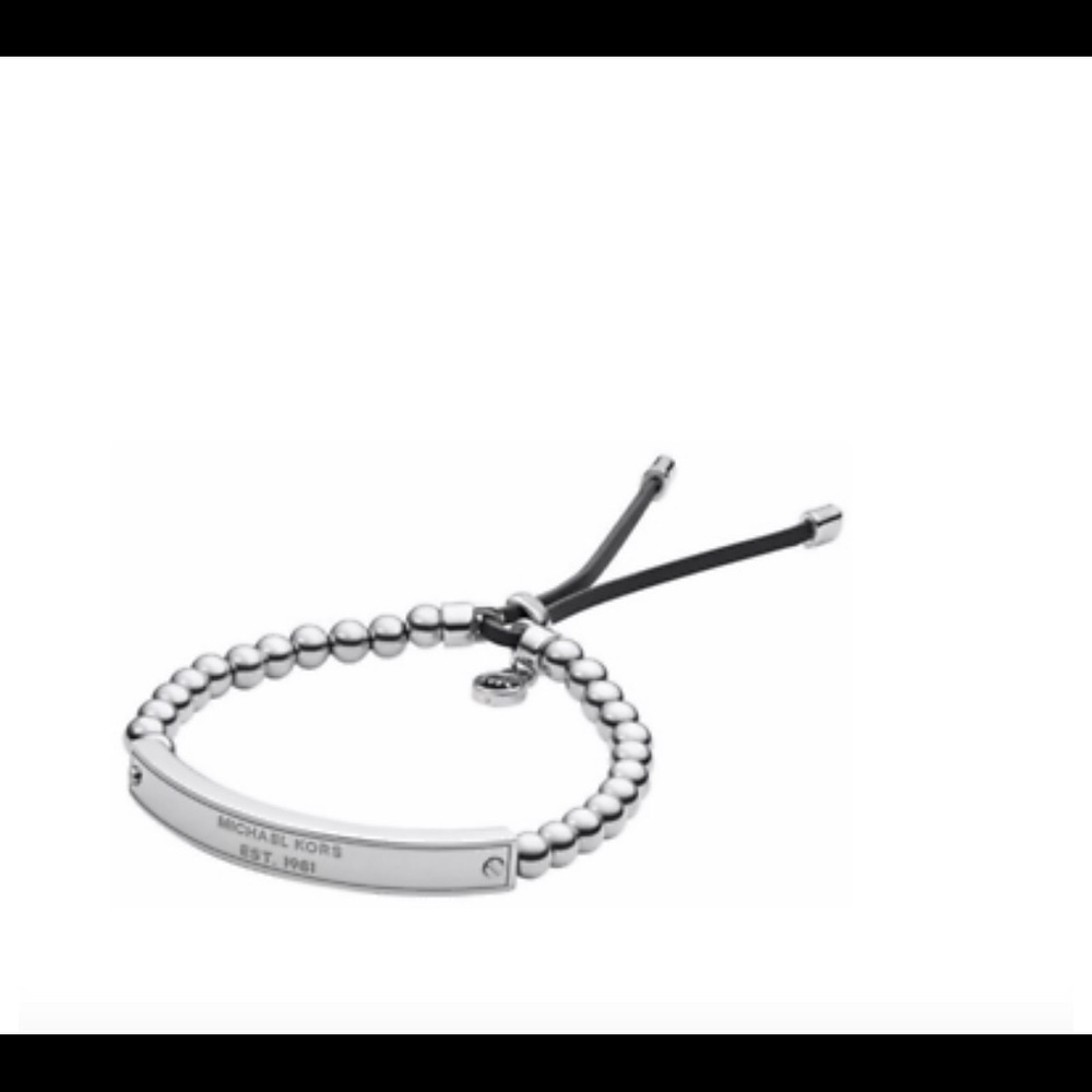 Michael Kors Silver Tone Logo Bead Bracelet.